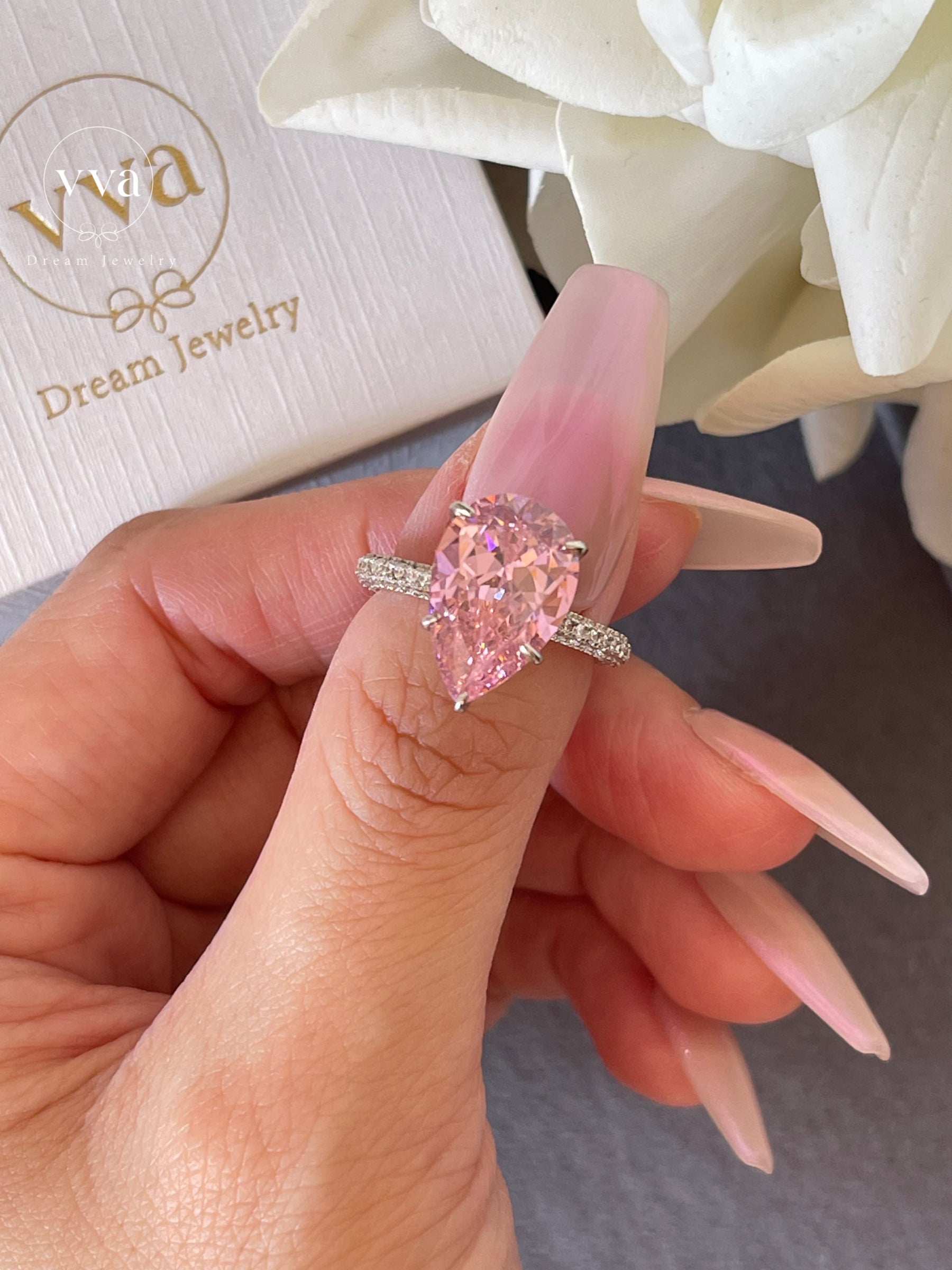 Isabel 5 Carat Pear Shape Pink Diamond Engagement Ring | Nekta New York